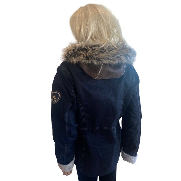 NWT Kuhl Arktik Waxed Jacket L Faux Fur Sherling Fleece Hooded Raven $349 Black - Picture 14 of 17